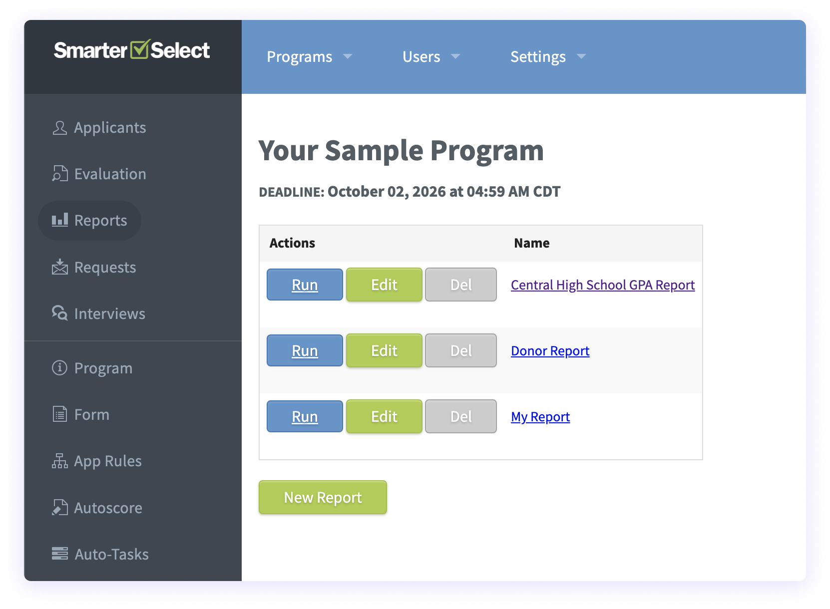 SmarterSelect-Report-screen