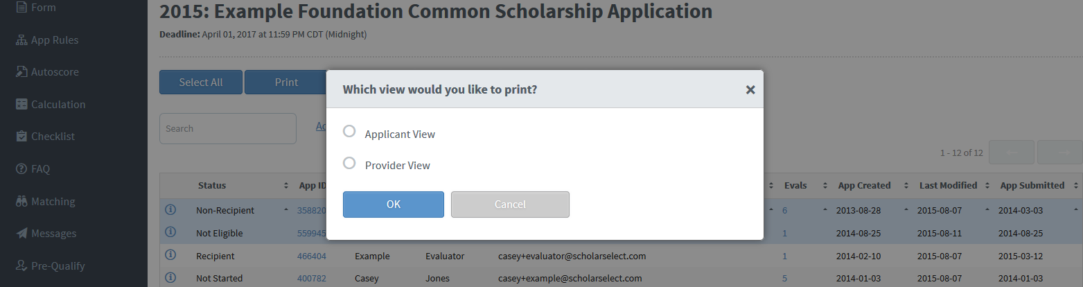 Application Print Views