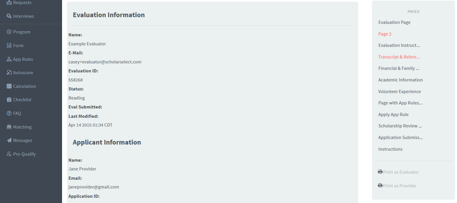 Evaluation Navigation