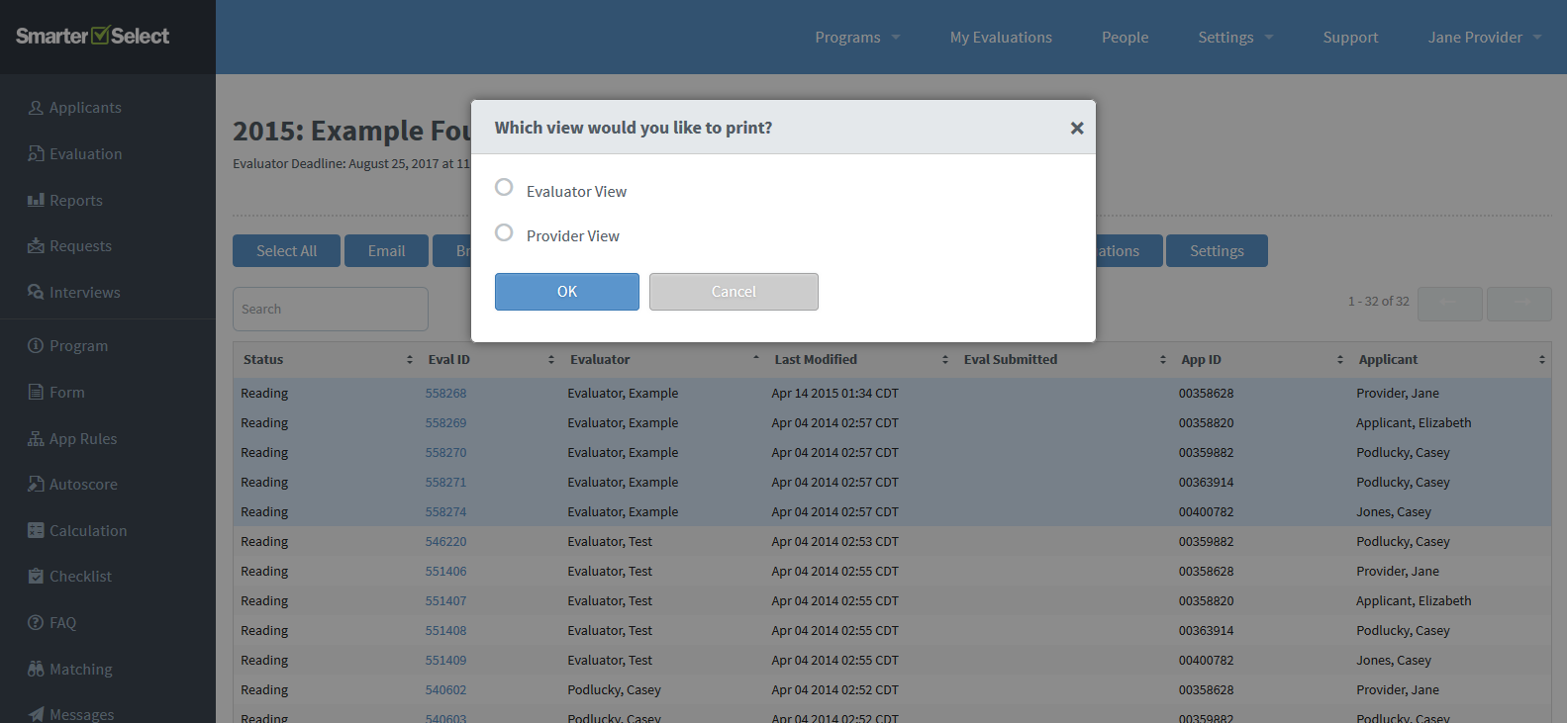 Evalution Print Export