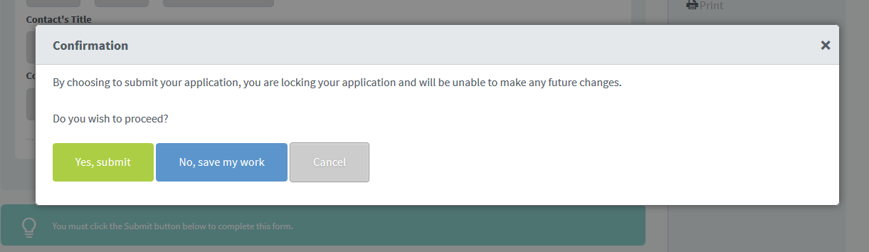 Lock Upon Submit Confirmation