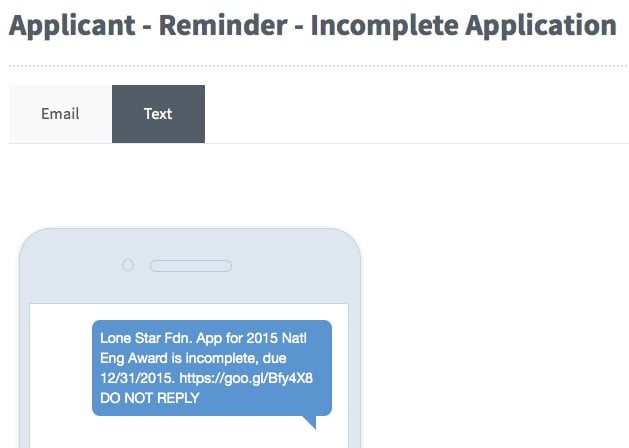 sms applicant reminder incomplete